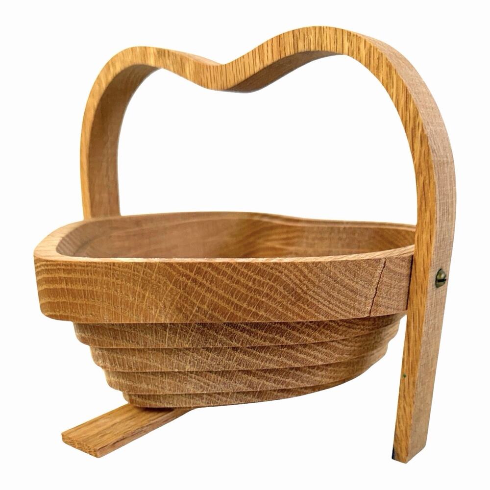 Vintage Heart Shaped Basket By John Keim Nesting Pear Wood Collapsible 7.5x6.5in